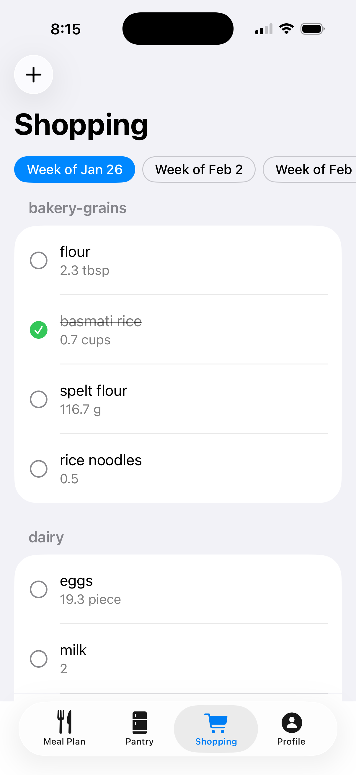 Meal Planner - Shopping list